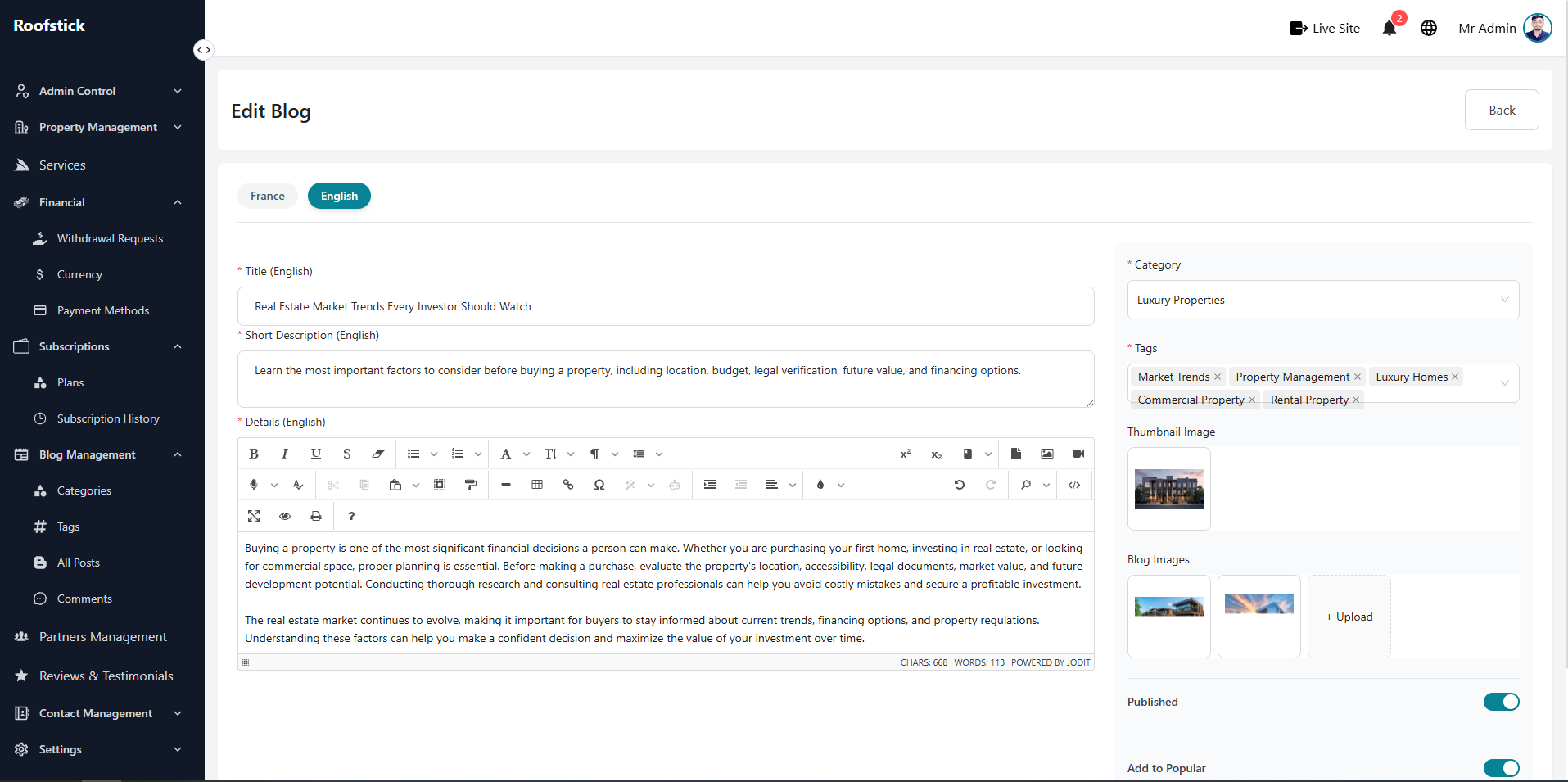 Edit Blog