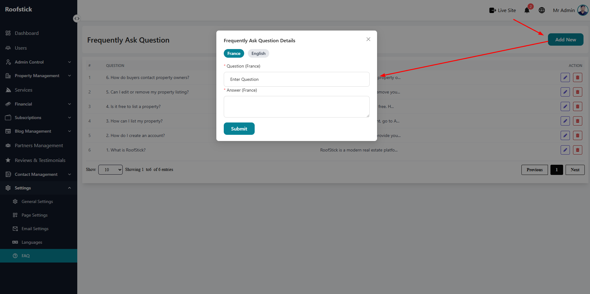 Add New FAQ